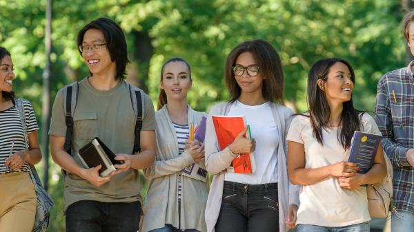 students walking in a line